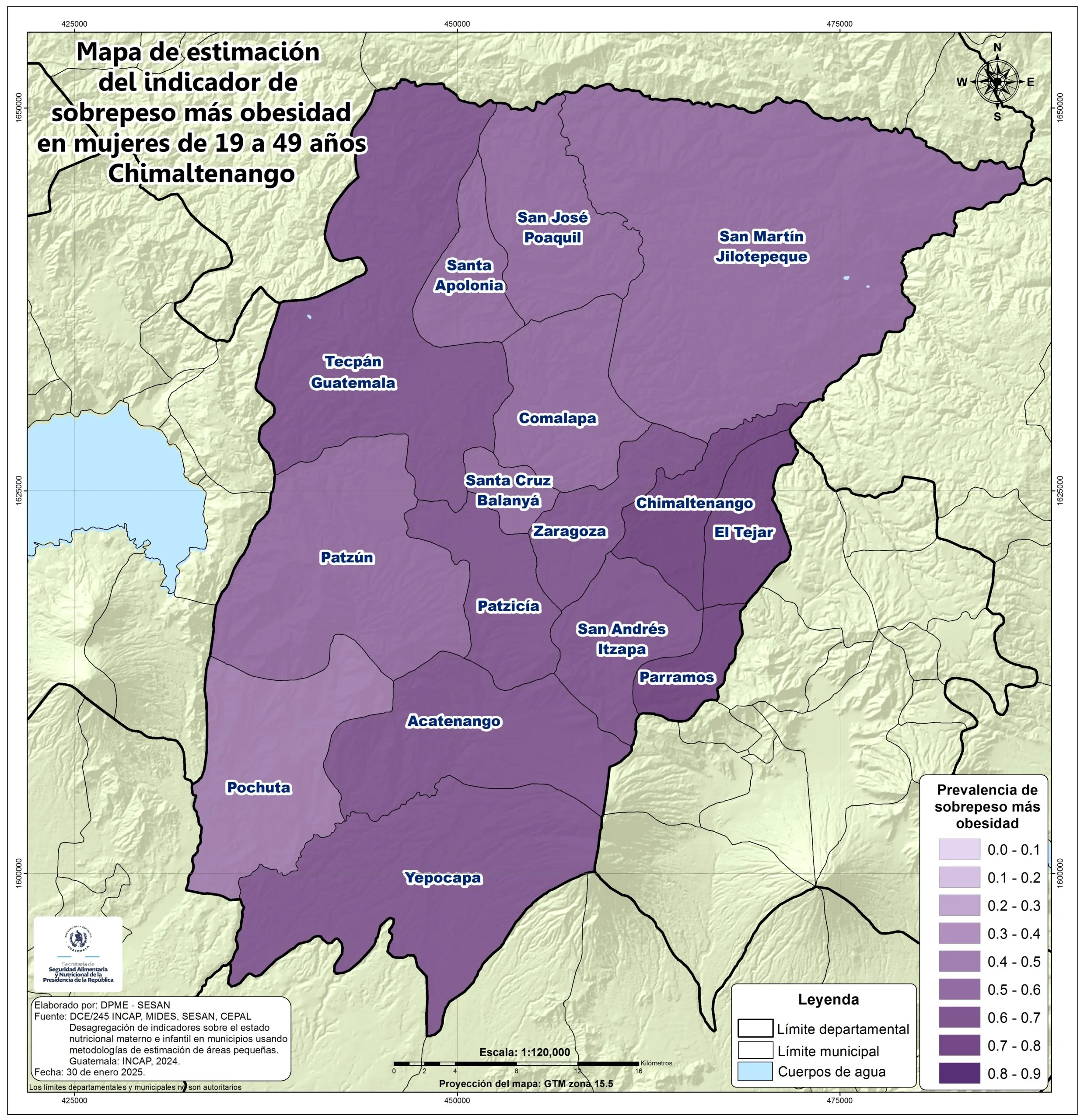 CHIMALTENANGO_PREDICCIONES DE PREVALENCIA PARA EL INDICADOR DE SOBREPESO MÁS OBESIDAD EN MUJERES DE 19 A 49 AÑOS
