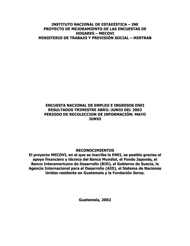Encuesta Nacional de Empleo e Ingresos ENEI Resultado Trimestral abril - junio del 2012