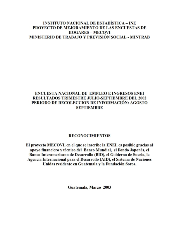 Encuesta Nacional de Empleo e Ingresos ENEI Resultados Trimestre Julio-Septiembre del 2002