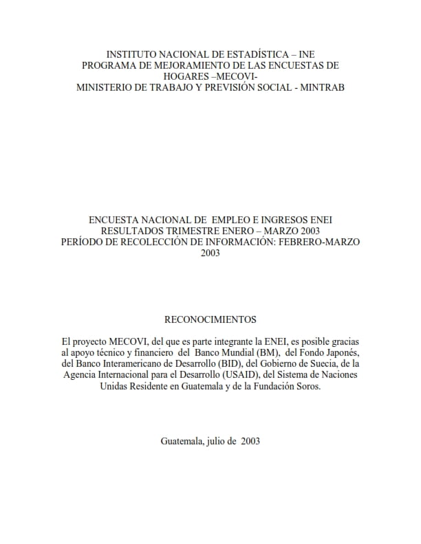Encuesta Nacional de Empleo e Ingresos ENEI Resultados Trimestre enero – marzo 2003
