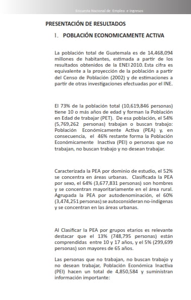 Encuesta Nacional de Empleo e Ingresos ENEI Resultados octubre 2010