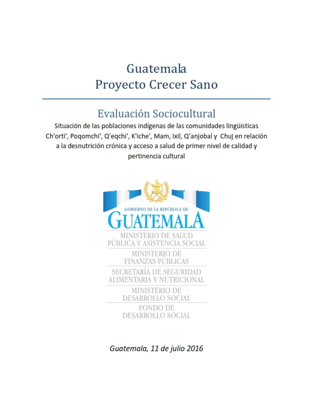 Evaluación Sociocultural Proyecto Crecer Sano Banco Mundial 2016